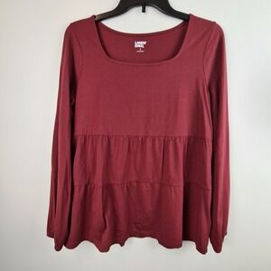 Lands' End Women's Burgundy Cotton Blend Knit Tunic Top Small Long Sleeve Square